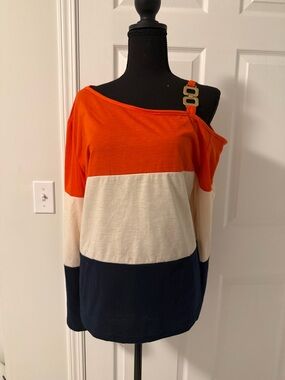 Colorblock Off-Shoulder Top in Orange, Cream & Navy